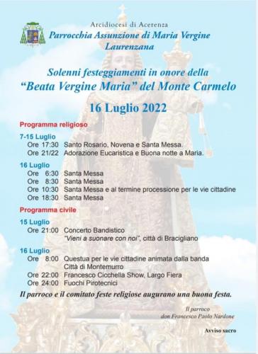 Solenni Festeggiamenti In Onore Della Beata Vergine Del Carmelo - Laurenzana
