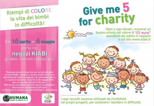 “give Me 5 For Charity”. Il Punto Vendita Kiabi Di Parma Ed Humana Di Nuovo Insieme Per Regalare Attimi Di Felicità A Chi Ha Più Bisogno Di Aiuto! 